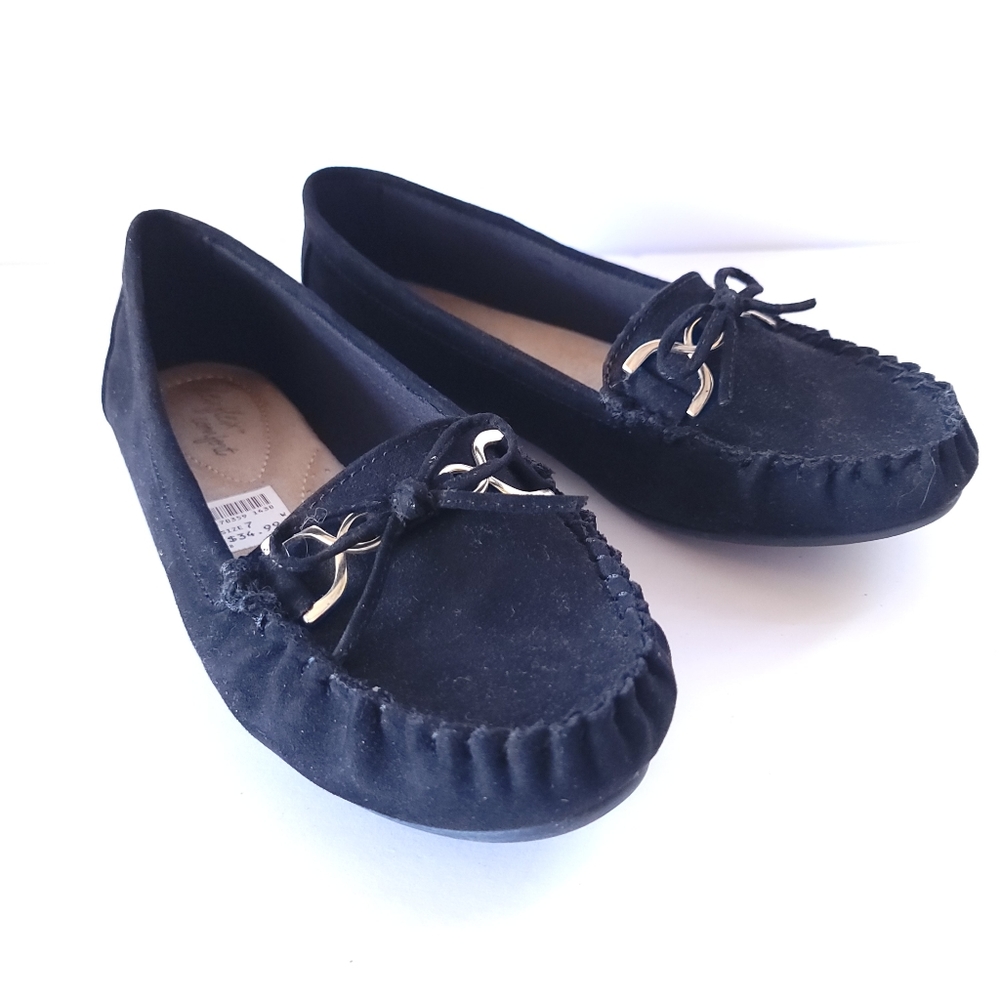 Deluxe Comfort Black Faux Suede Slip On Buckle Penny.loafer Sz. 7